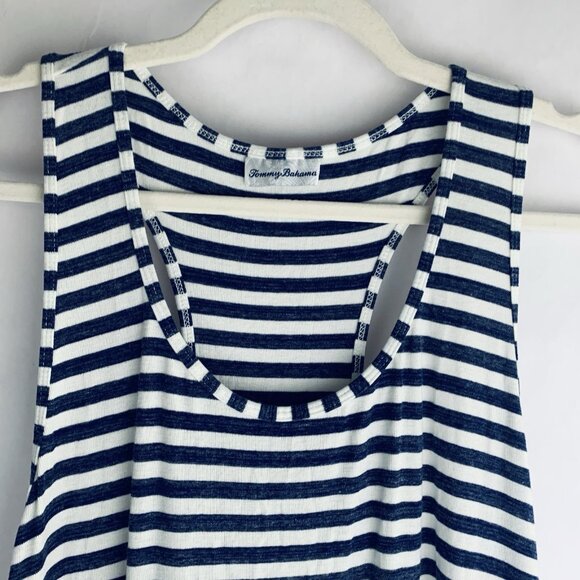 Tommy Bahama Maxi Dress Large? Blue White Stripe Coastal Resort Cruise Pockets - Picture 2 of 11